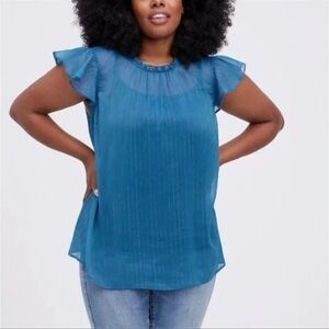 Torrid Blue Flutter Sleeve Sheer Blouse – Size 0 (12/Large) – NWT